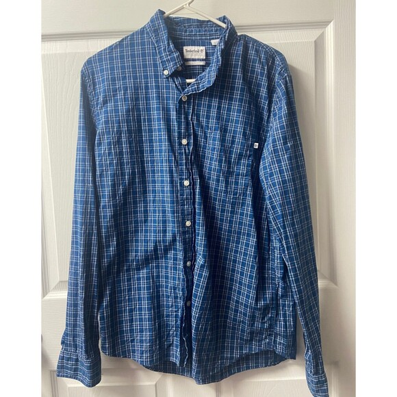 Timberland Button Down Shirt Mens Large Blue Long Sleeve Casual Outdoors Work - Picture 3 of 6